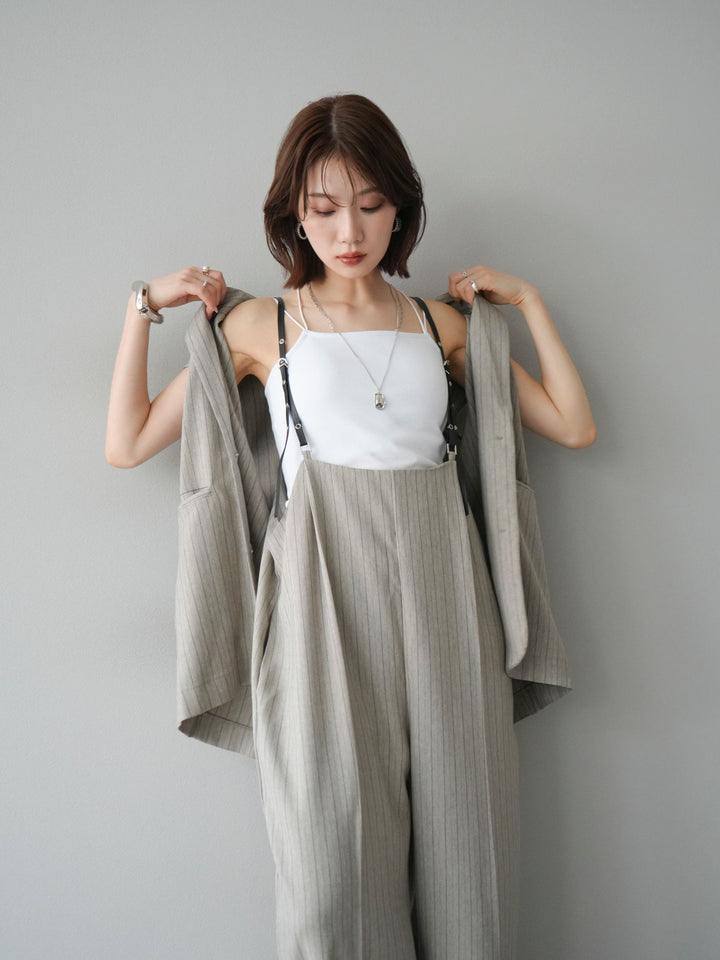 [予約]ヘリンボーンストライプサロペット/グレージュ