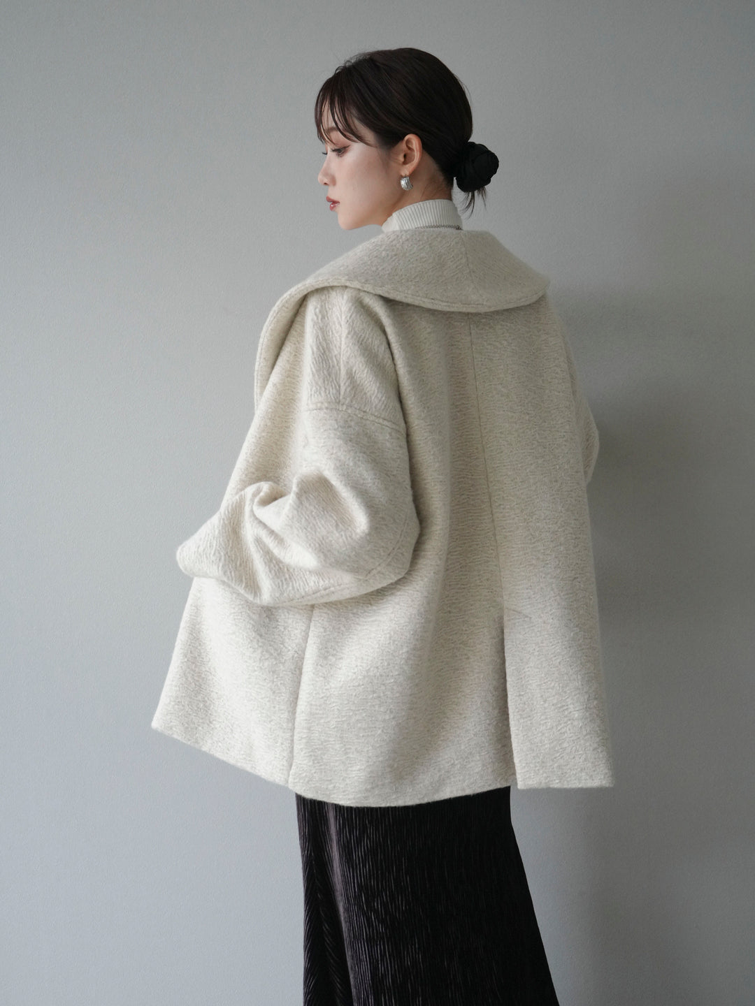 [予約]ロービング襟付きミドルコクーンコート/ivory