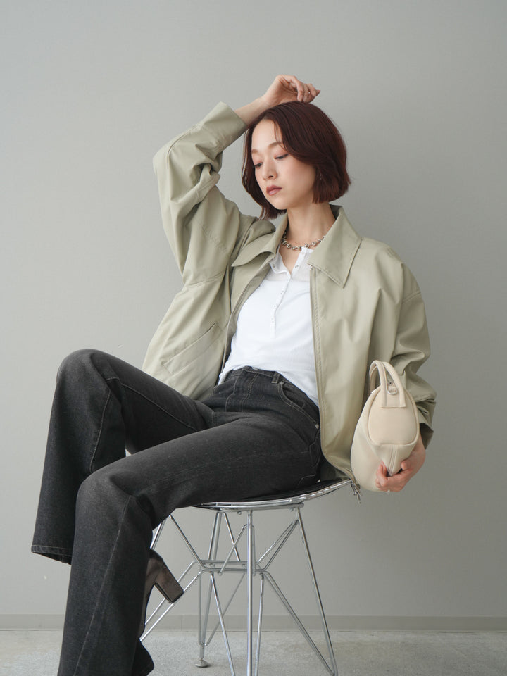 [予約]ウォッシャブルフェイクレザーバルーンジャケット/ecru