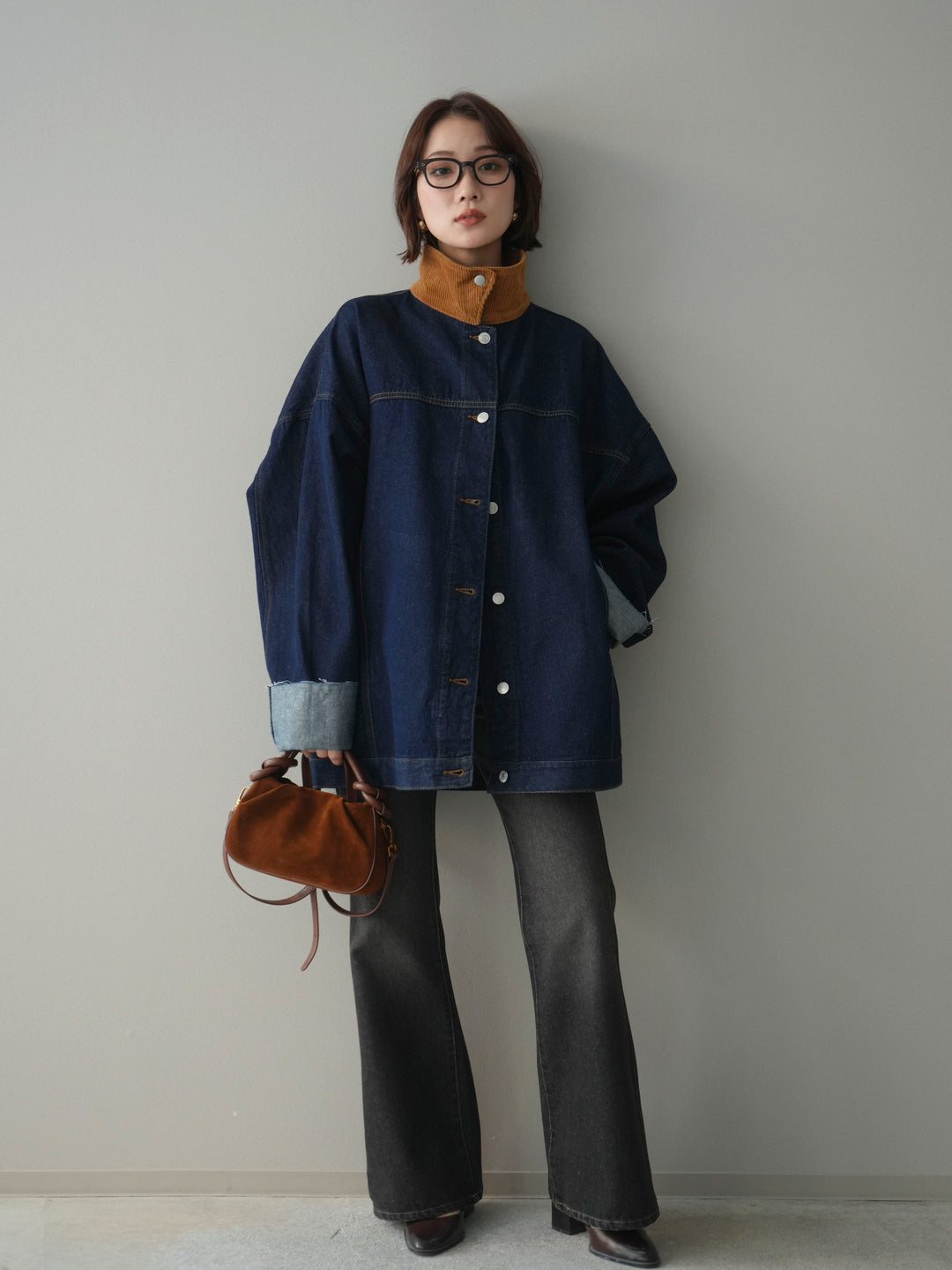 [SET]コーデュロイ×デニムミドルジャケット+フレアデニムパンツ(2set)