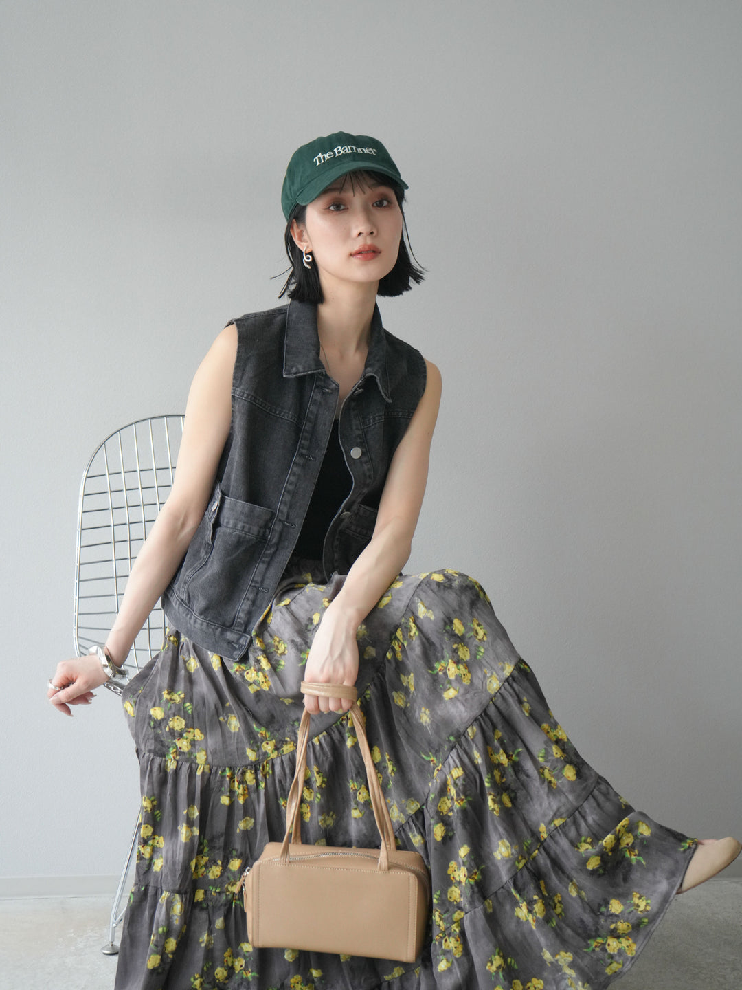 【預購】口袋設計牛仔無袖外套/黑色