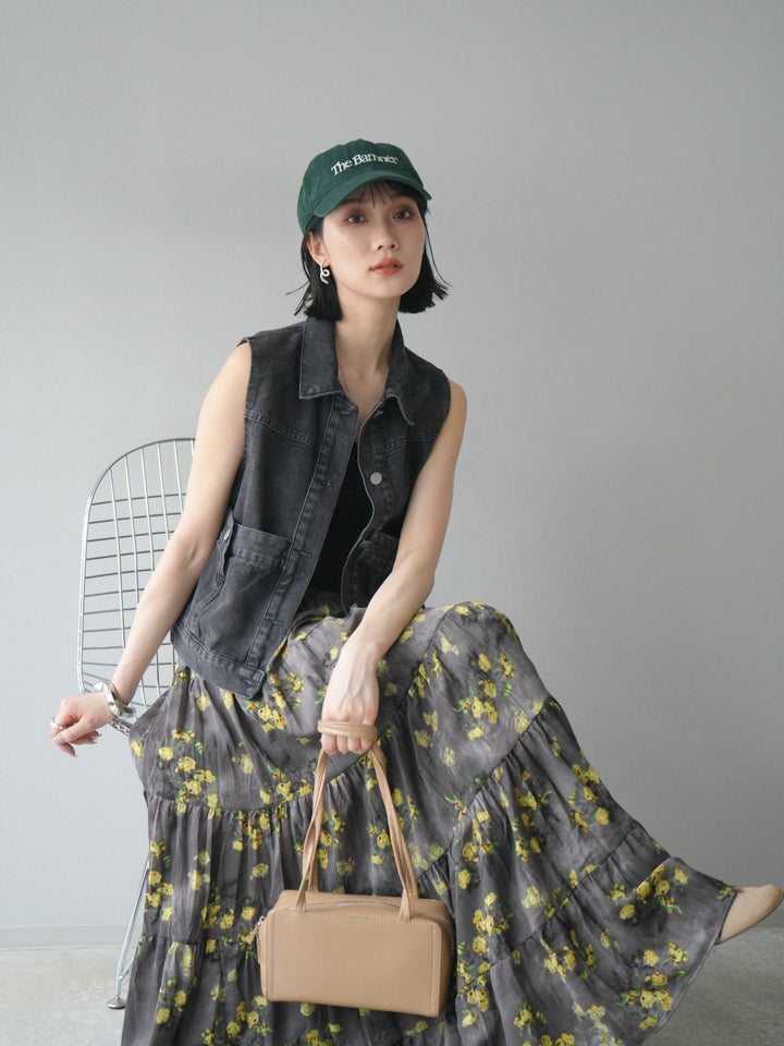 【預購】口袋設計牛仔無袖外套/黑色