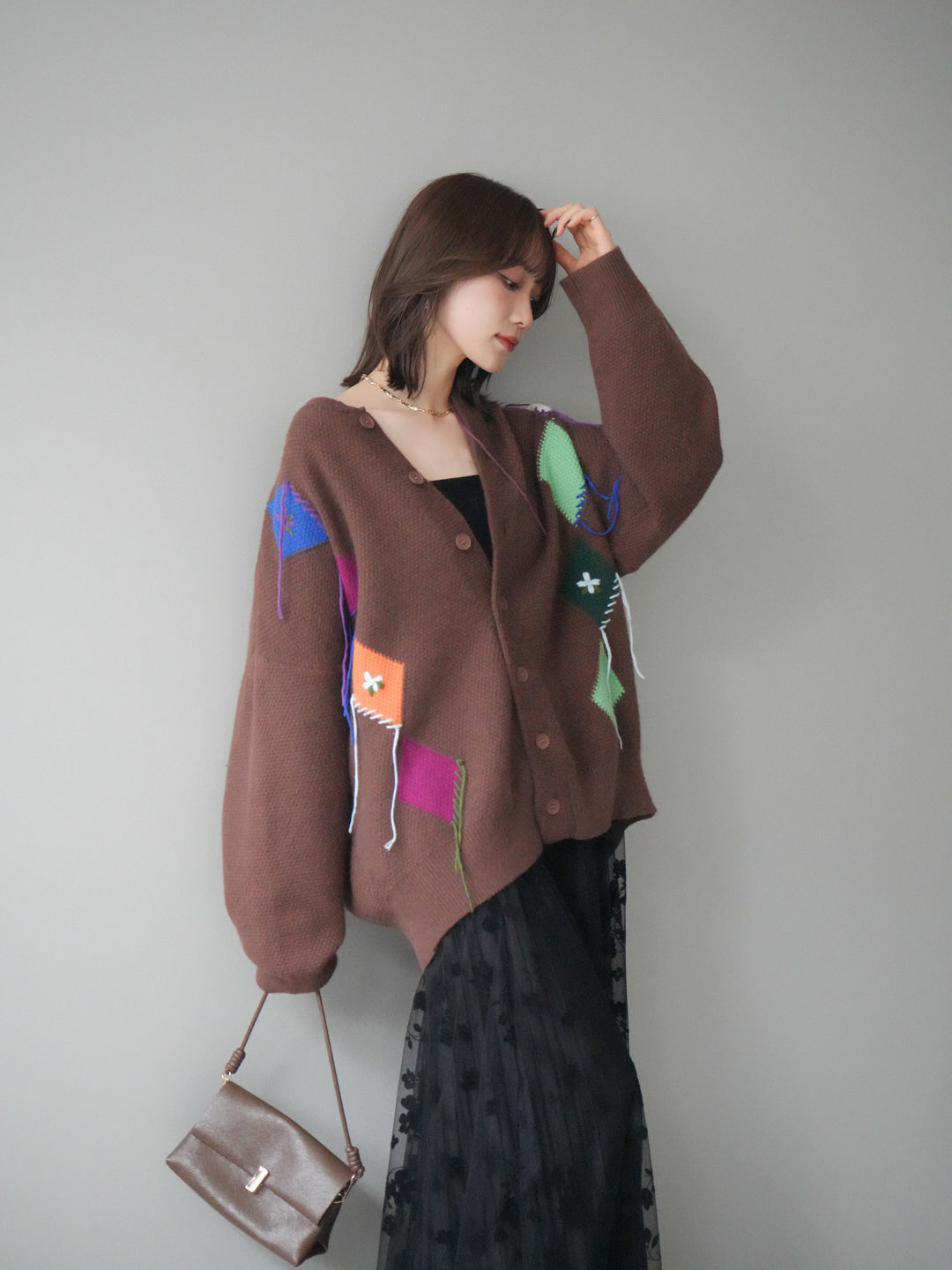 [予約]ハンドステッチアーガイルデザインニットカーディガン/brown