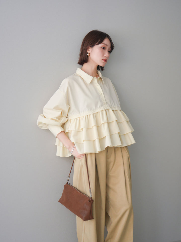 [SET]ブロードティアードショートシャツ+TRツイルデザインタックワイドパンツ(2set)