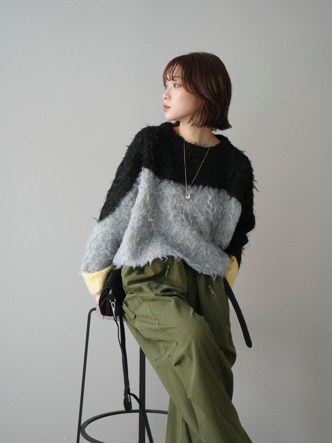 [SET]バイカラーモヘアタッチニットプルオーバー+コットンタックループパンツ(2set)