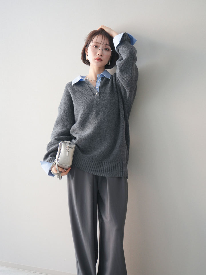 [予約]シャツドッキングオーバーニットプルオーバー/charcoalsax