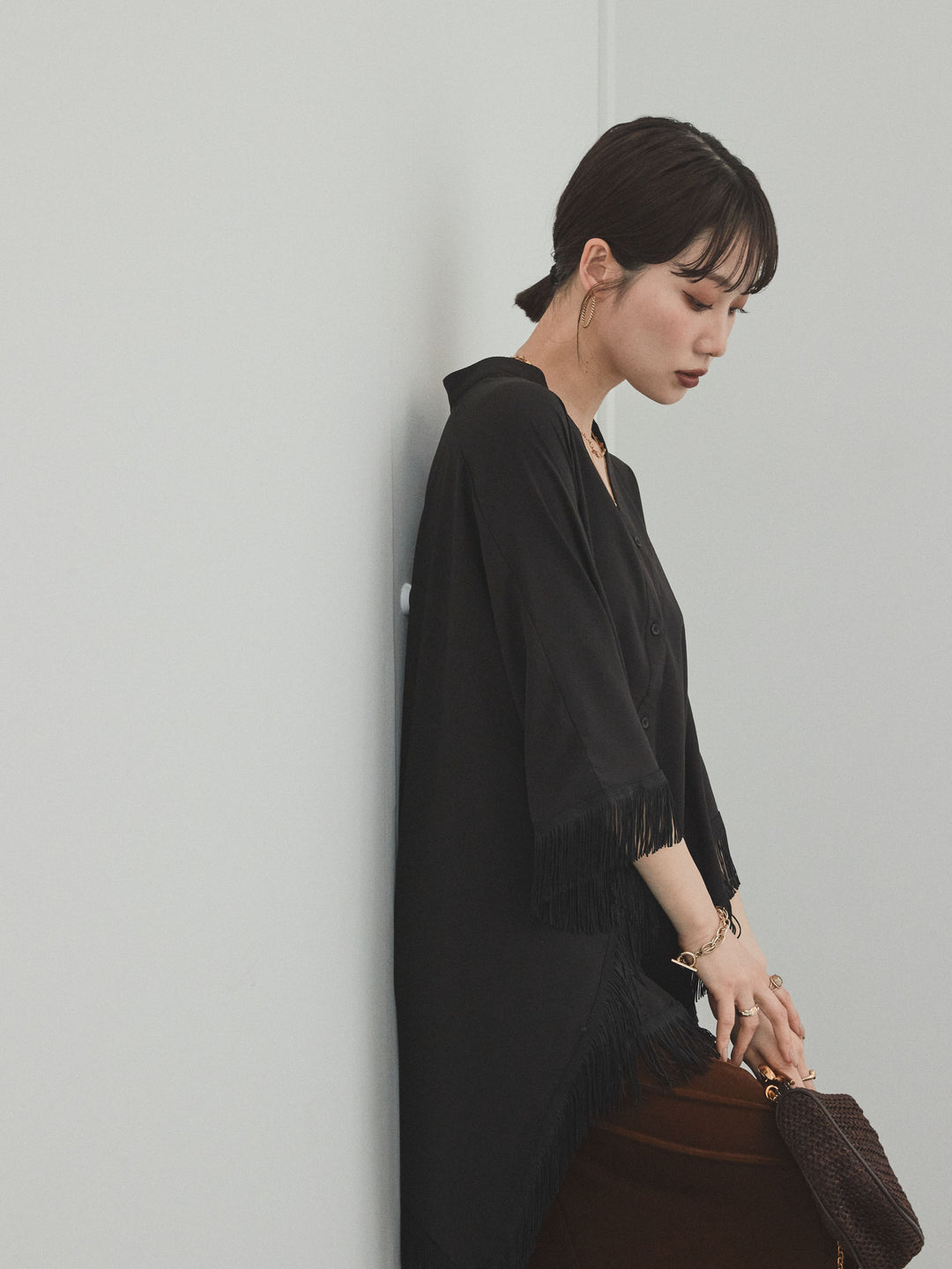 [SET] 方形流蘇斗篷襯衫 + 天鵝絨短裙 (2set)