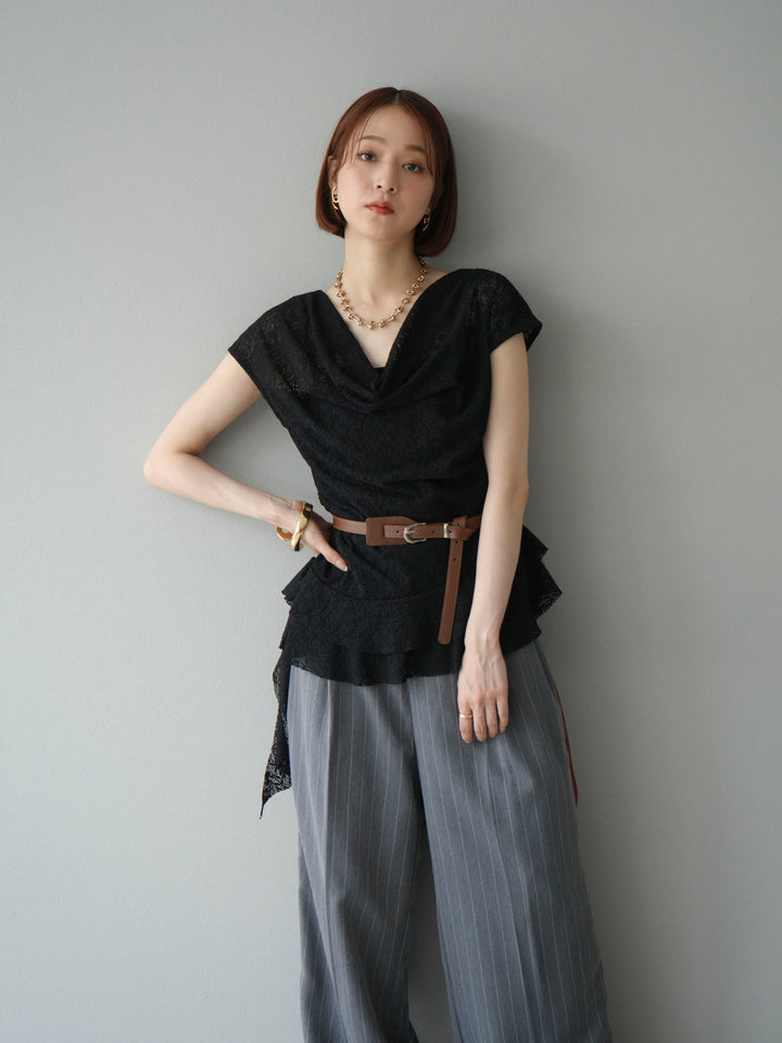 [予約]サイドラインストライプワイドパンツ/グレー