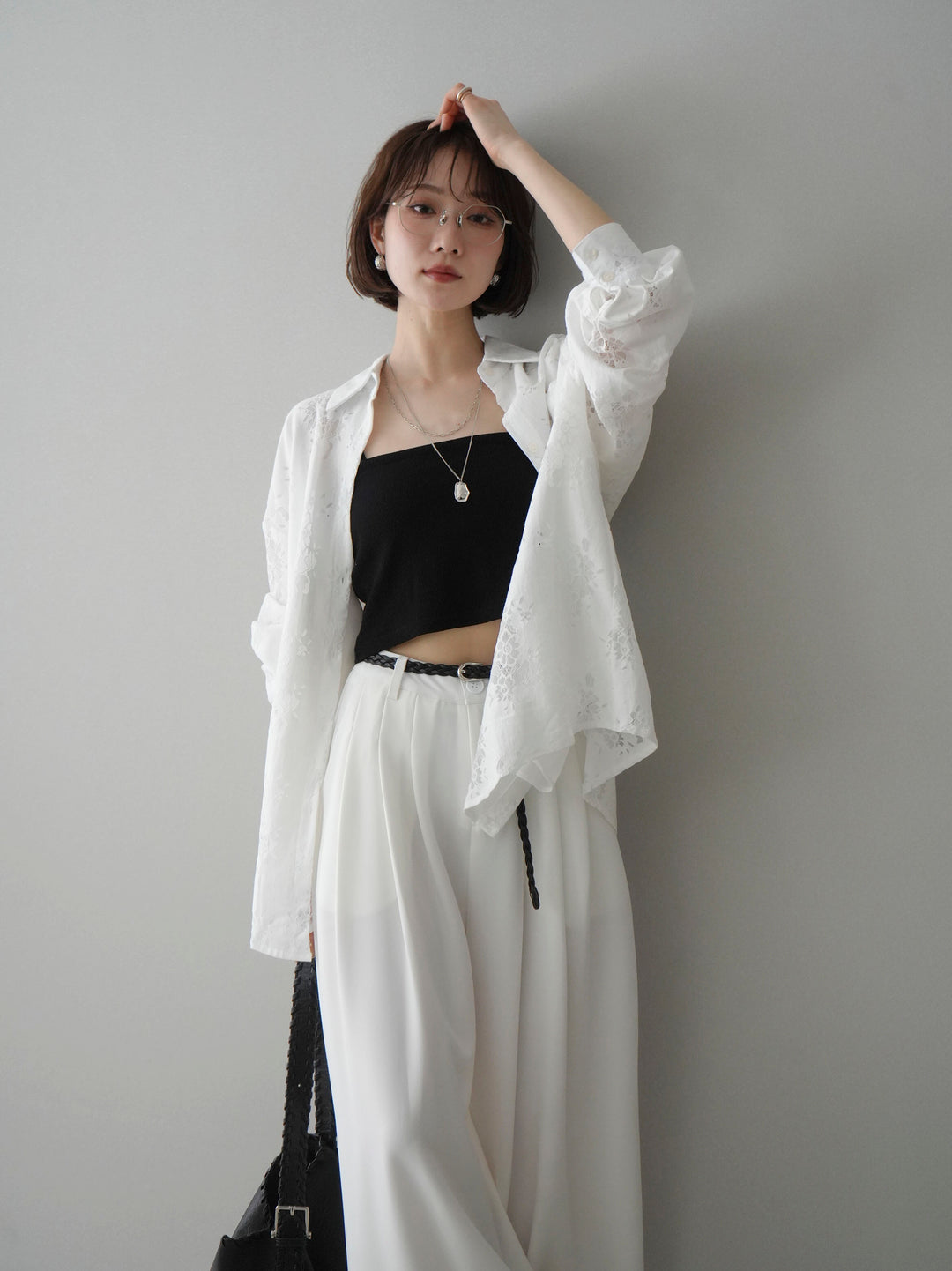 [SET]ジャガードレースオーバーシャツ+選べるアクセセット(2set)