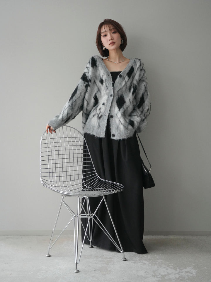 [予約]アーガイル柄シャギーニットカーディガン/gray