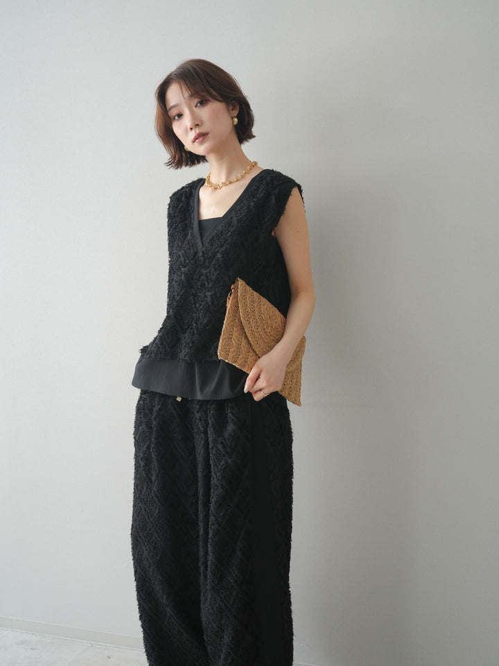 [SET]フリンジレイヤードVネックノースリーブ+選べるアクセセット(2set)