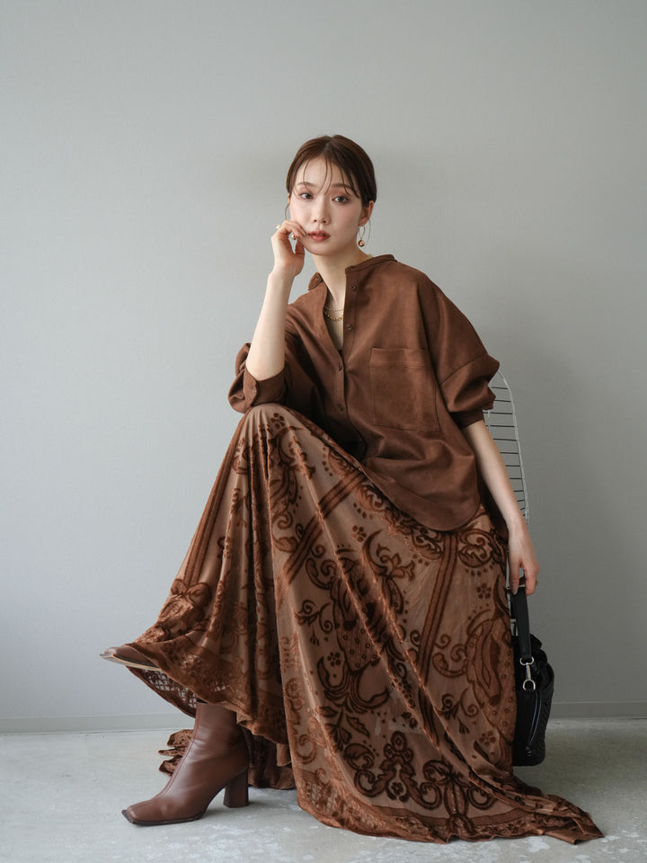 [予約]スエードバンドカラーオーバーシャツ/ブラウン