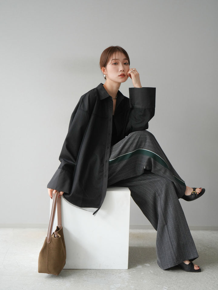 [予約]サイドラインストライプワイドパンツ/チャコール