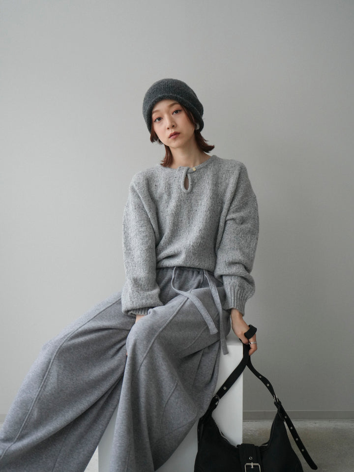 [予約]ツイストネックラメネップヤーンニットプルオーバー/gray