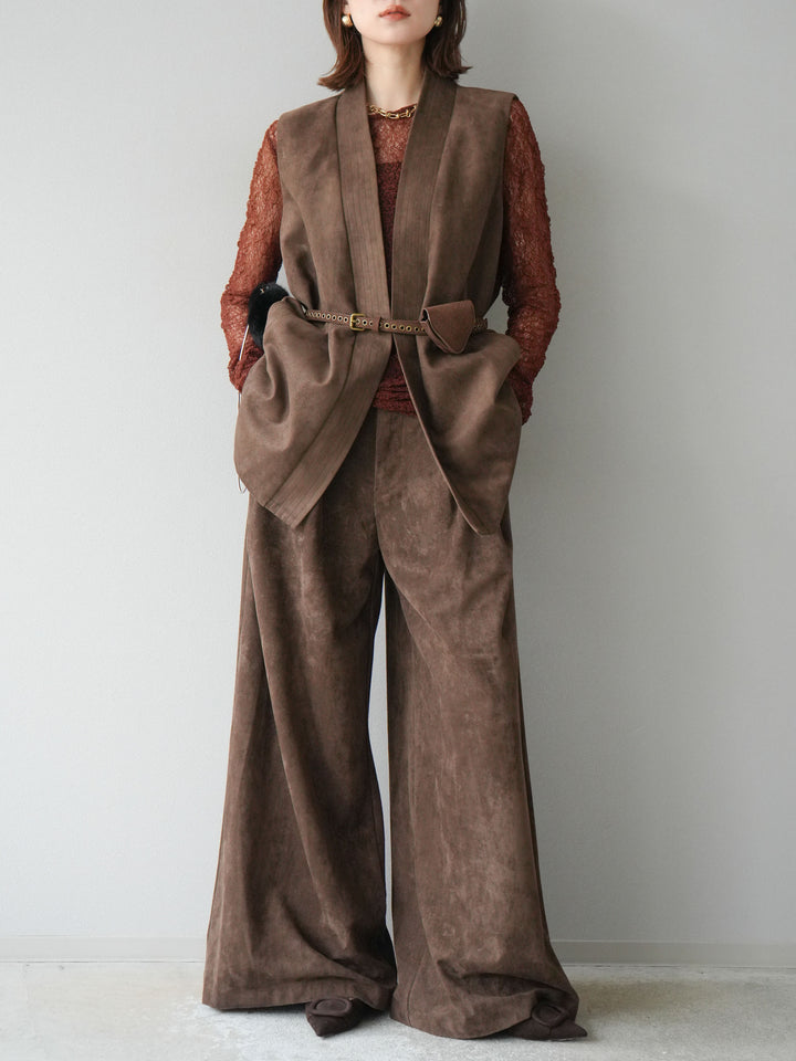 [SET]ポーチベルト付スウェードジレ×パンツSET UP(2set)