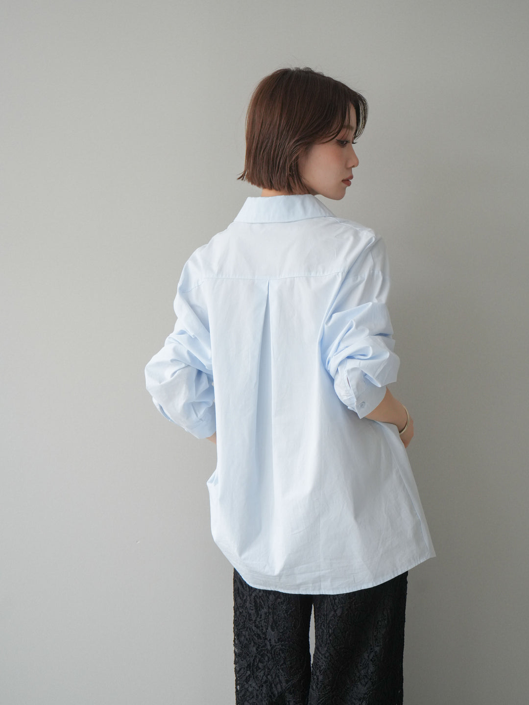 [SET]メタルパーツドレープシャツ+シアーコードレースイージーパンツ(2set)