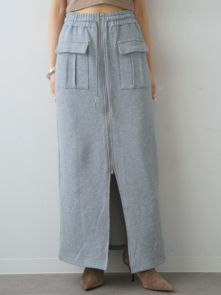 [予約]フロントZIPポケットデザインスウェットスカート/gray