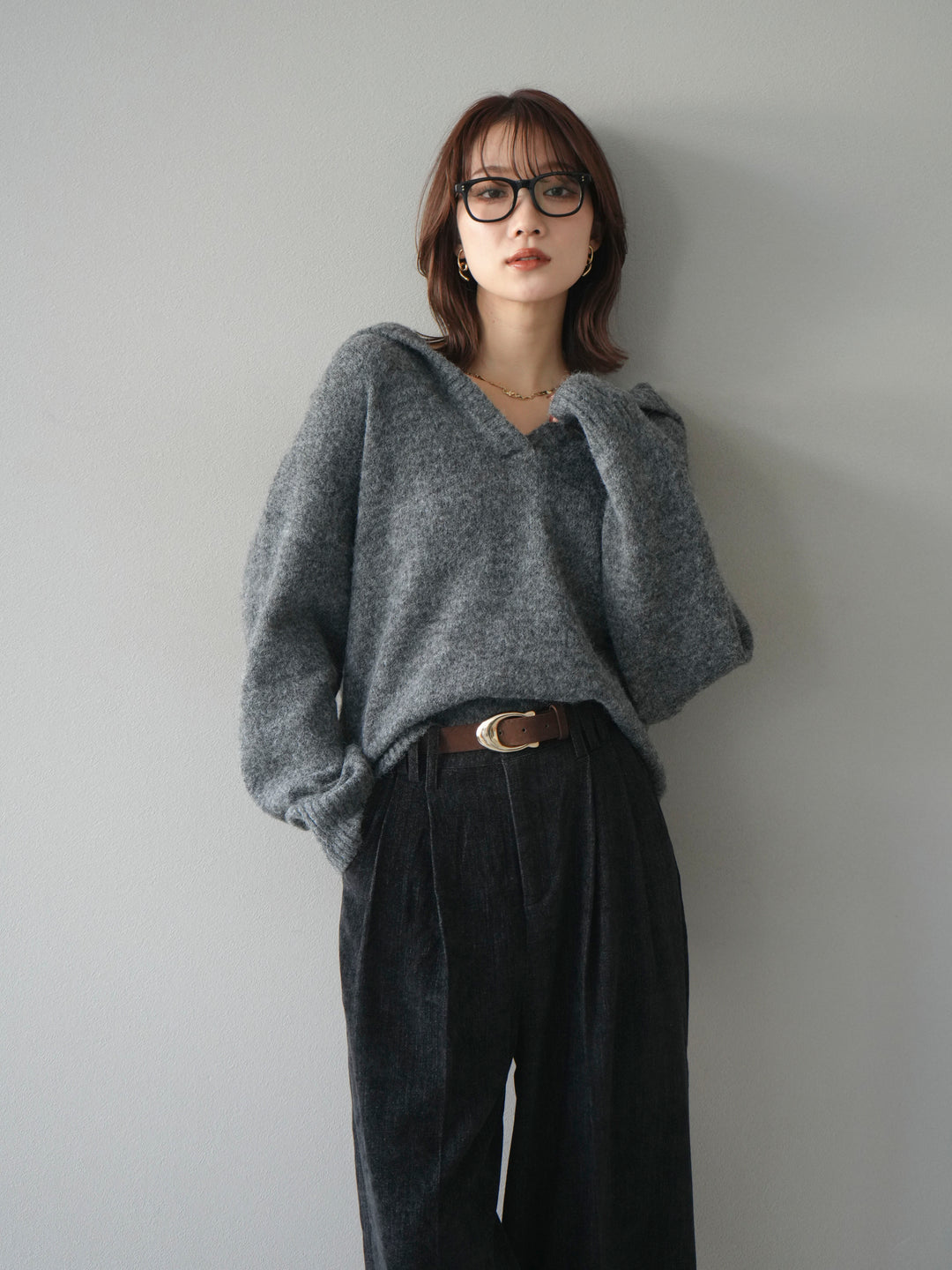 [予約]スキッパーニットプルオーバー/darkgray