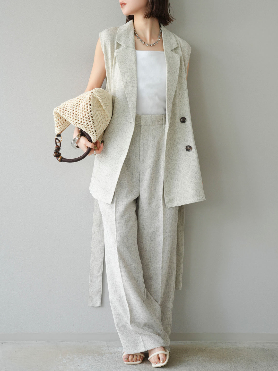 [予約]ミックスツイードタックパンツ/アイボリー