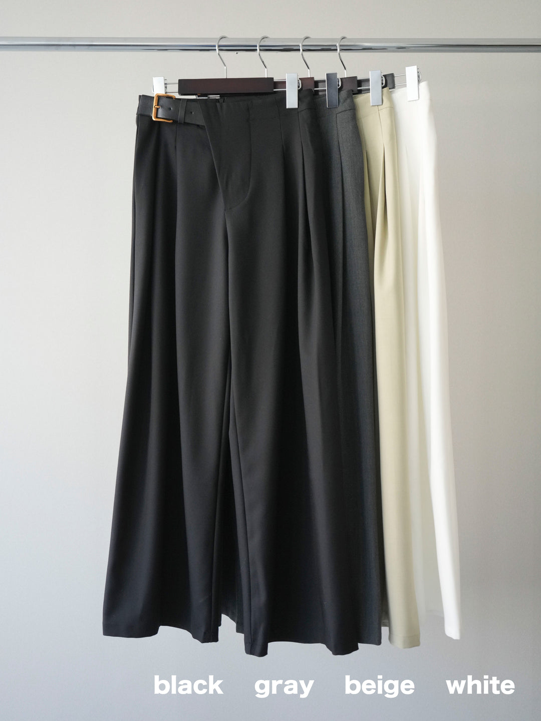 [SET]テープヤーンVネックニットトップス+アシンメトリーベルトタックワイドパンツ(2set)