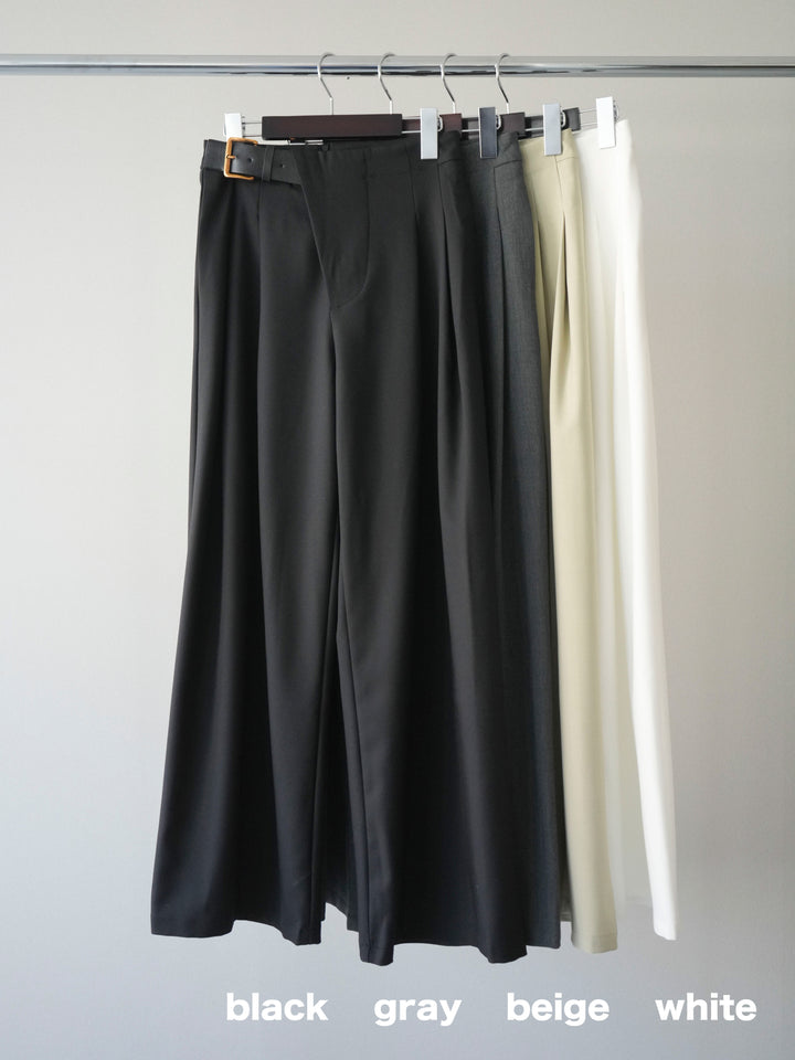 [SET]テープヤーンVネックニットトップス+アシンメトリーベルトタックワイドパンツ(2set)
