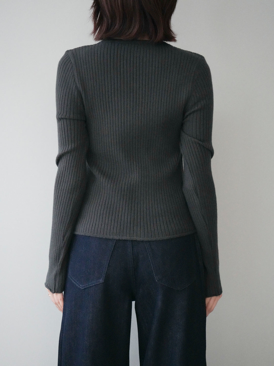 [予約]配色レイヤードリブニットカーディガン/charcoal