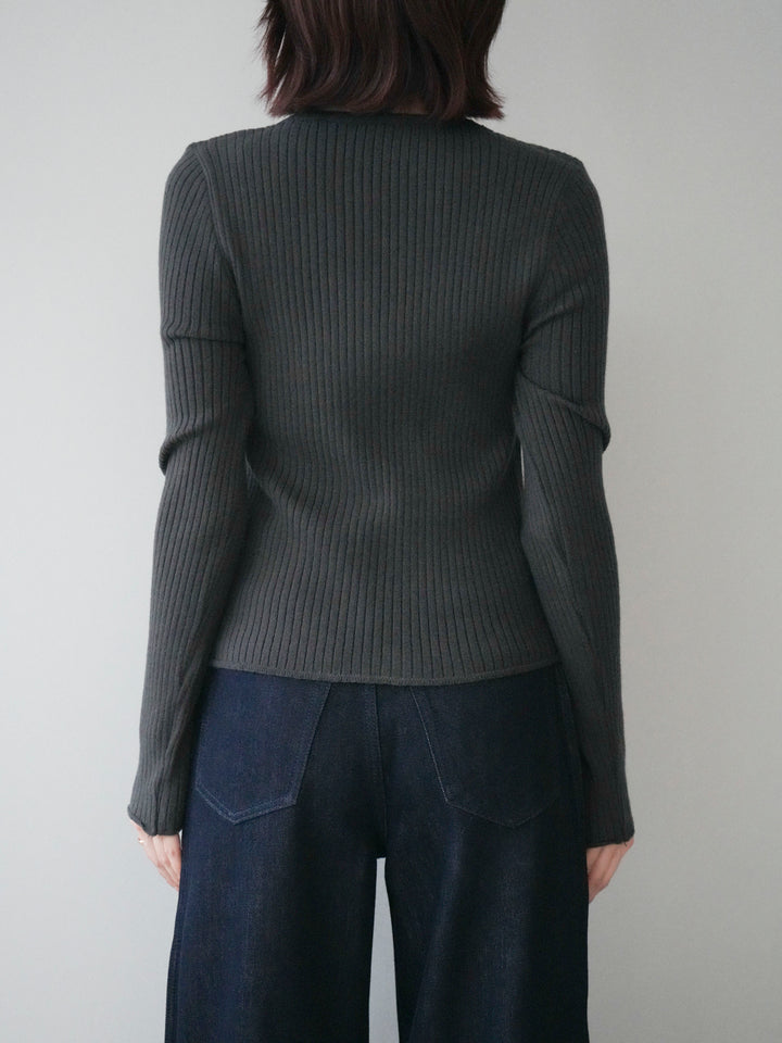 [予約]配色レイヤードリブニットカーディガン/charcoal