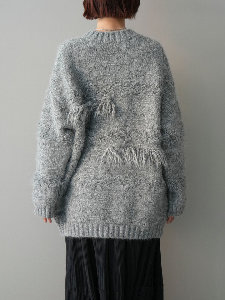 [予約]ミックスヤーンフリンジデザインニットジャケット/gray