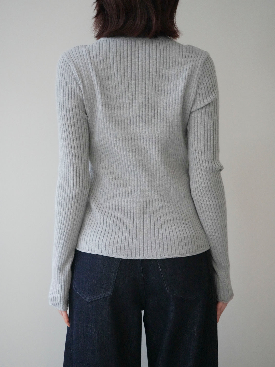 [予約]配色レイヤードリブニットカーディガン/gray