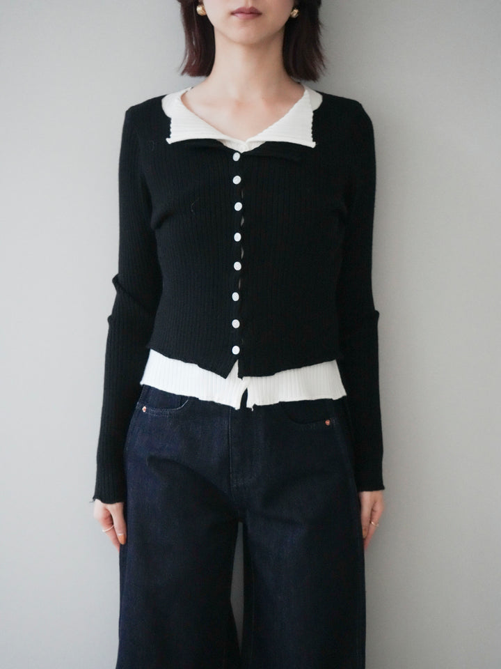 [予約]配色レイヤードリブニットカーディガン/black