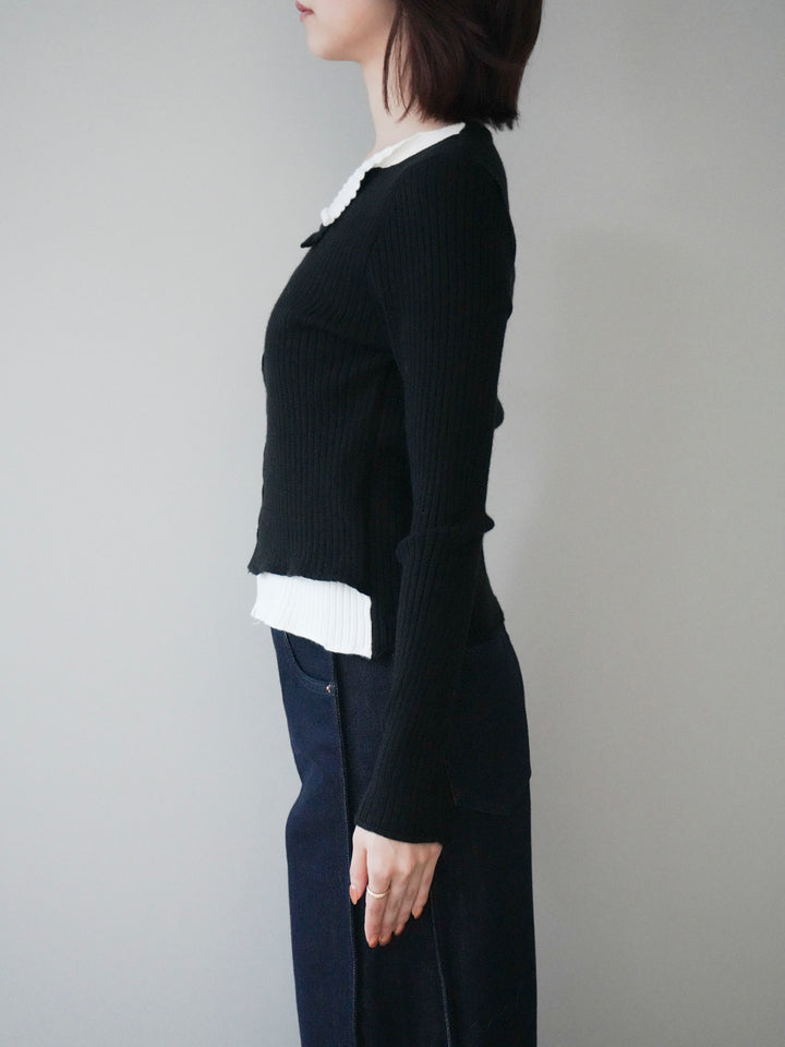 [予約]配色レイヤードリブニットカーディガン/black