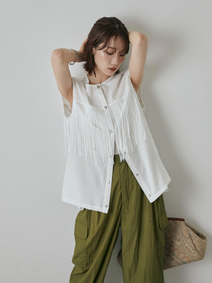 [予約]フリンジノースリブラウス/オフ
