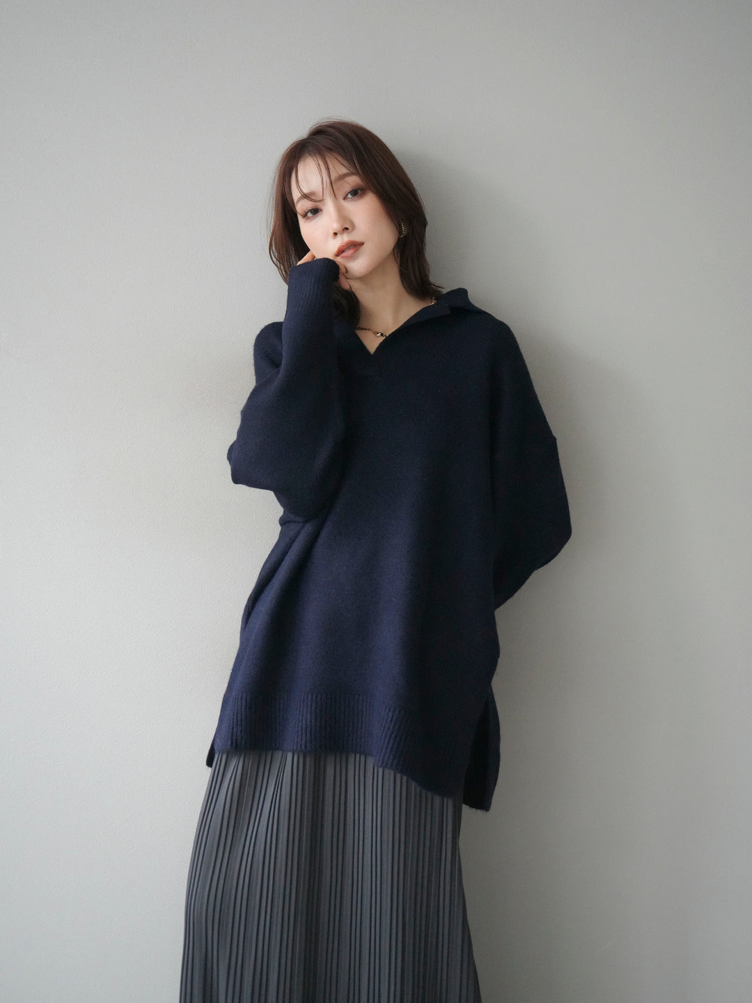 [予約]スキッパーオーバーニットプルオーバー/navy