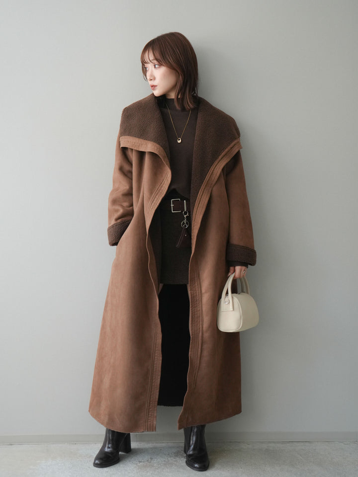 [予約]ウールタッチベルト付ミニスカート/brown