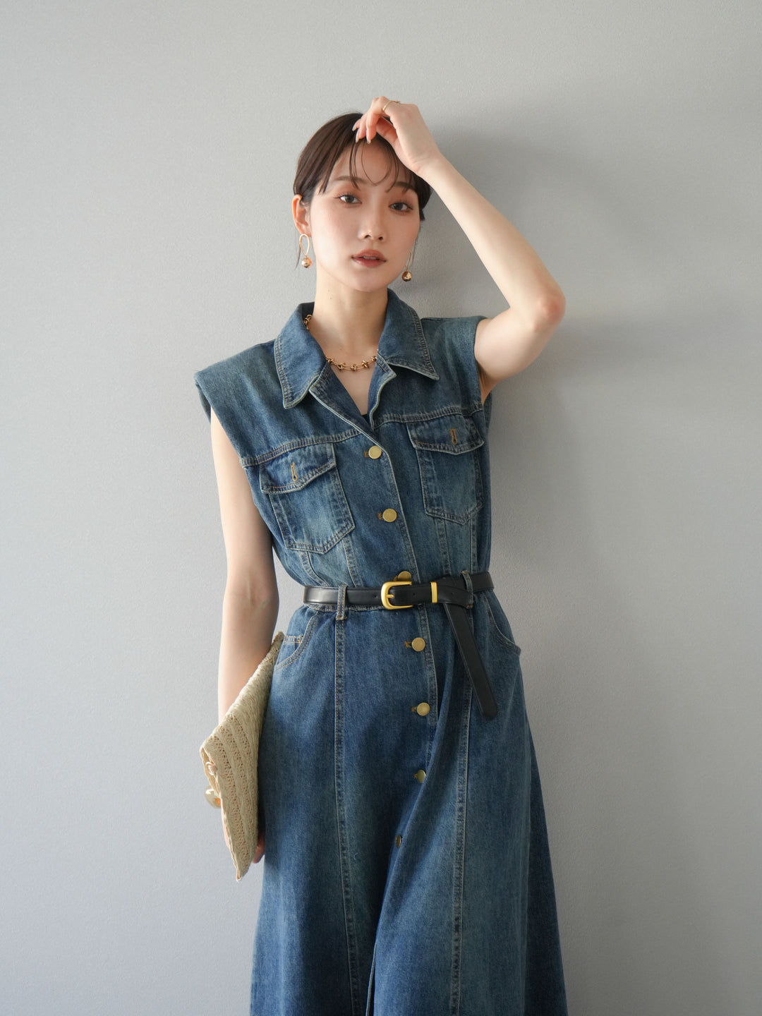 【預購】束帶牛仔襯衫裙/藍色