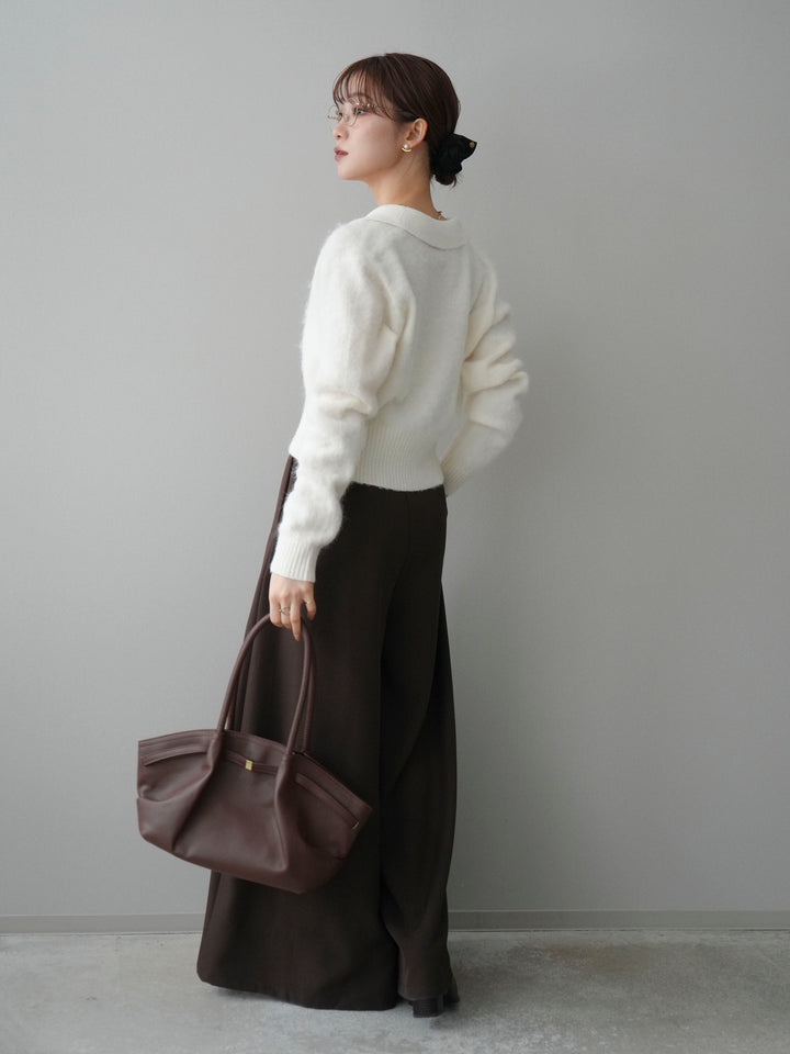 [SET]モヘア衿付きボタンプルオーバー+テープベルトタックバギーパンツ(2set)