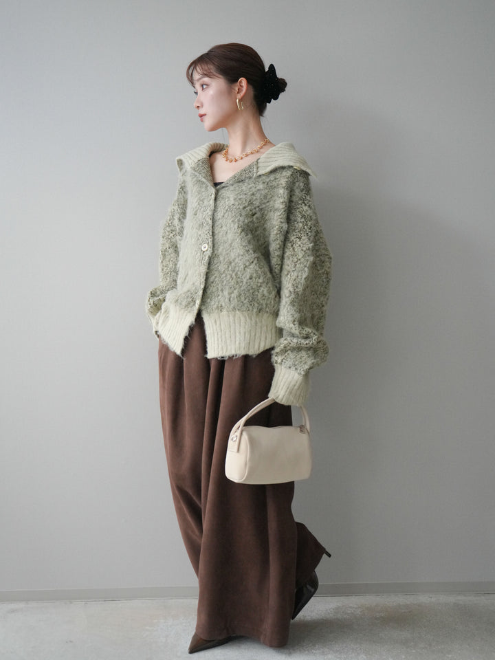 [予約]モチーフベルト付スエードタックワイドパンツ/brown