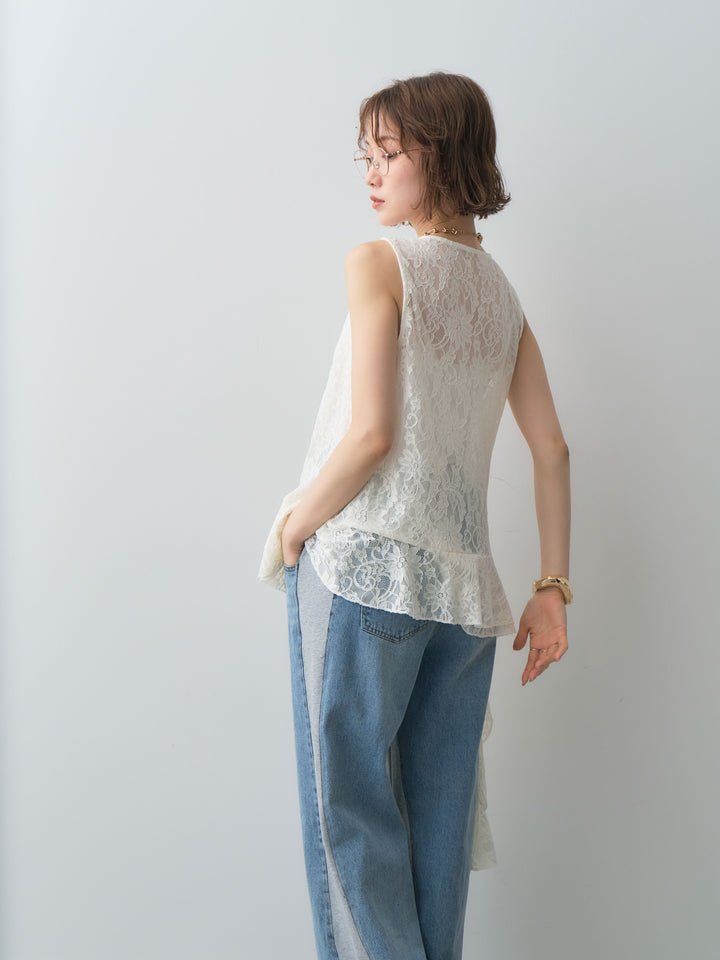 [予約]ラッフルレースアシメペプラムノースリトップス/ivory