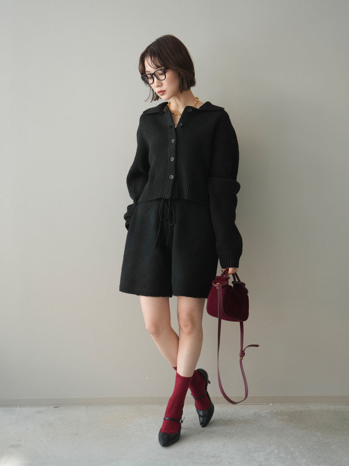 [予約]メランジニット襟付きクロップドカーディガン/black