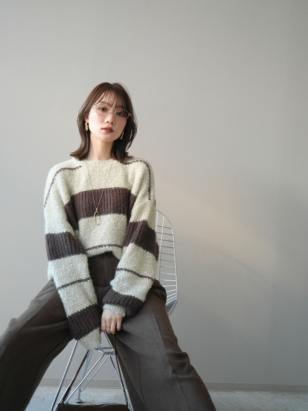 [予約]ネップヤーンボーダーニットプルオーバー/beige