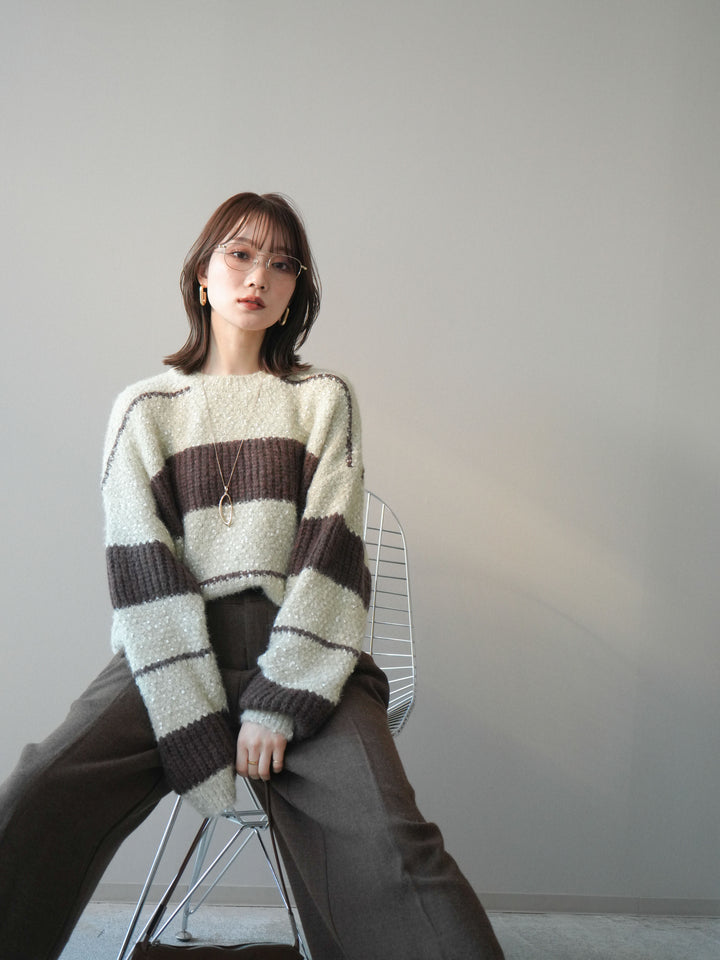 [予約]ネップヤーンボーダーニットプルオーバー/beige
