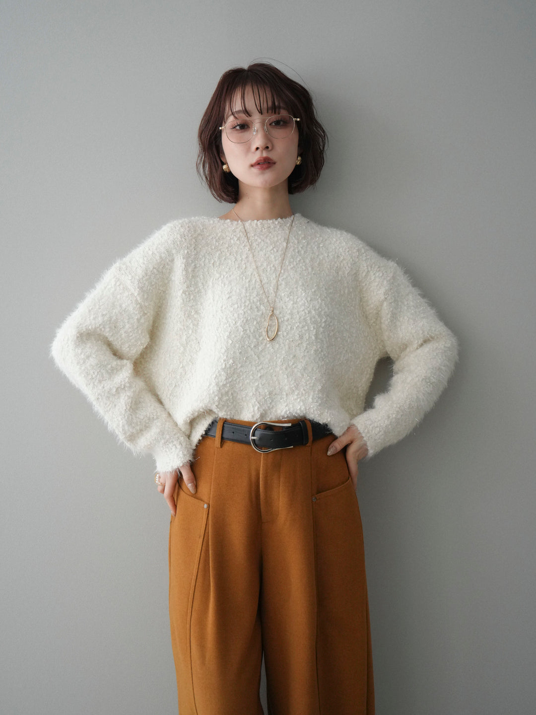 [予約]モールラメミックスヤーンニットプルオーバー/ivory