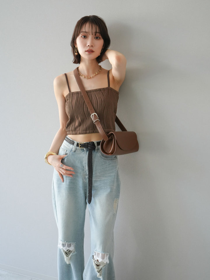 [SET]ウェーブパイピングカップ付ベアキャミソール+ウェーブパイピングカップ付ベアキャミソール(2set)