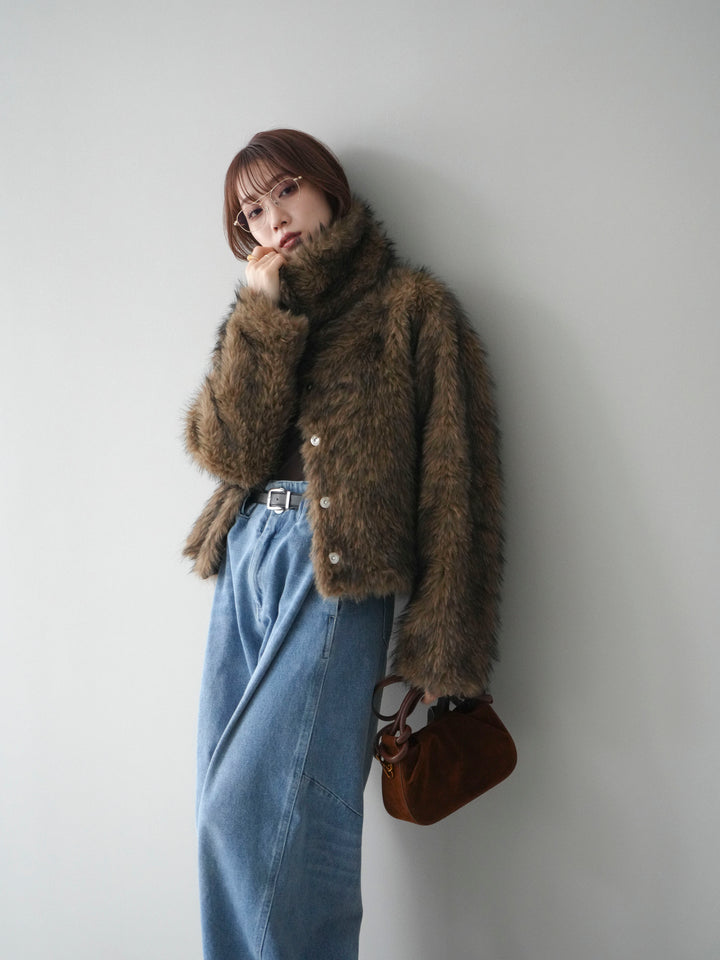 [20%オフ]MIXファースタンドネックショートジャケット/camel