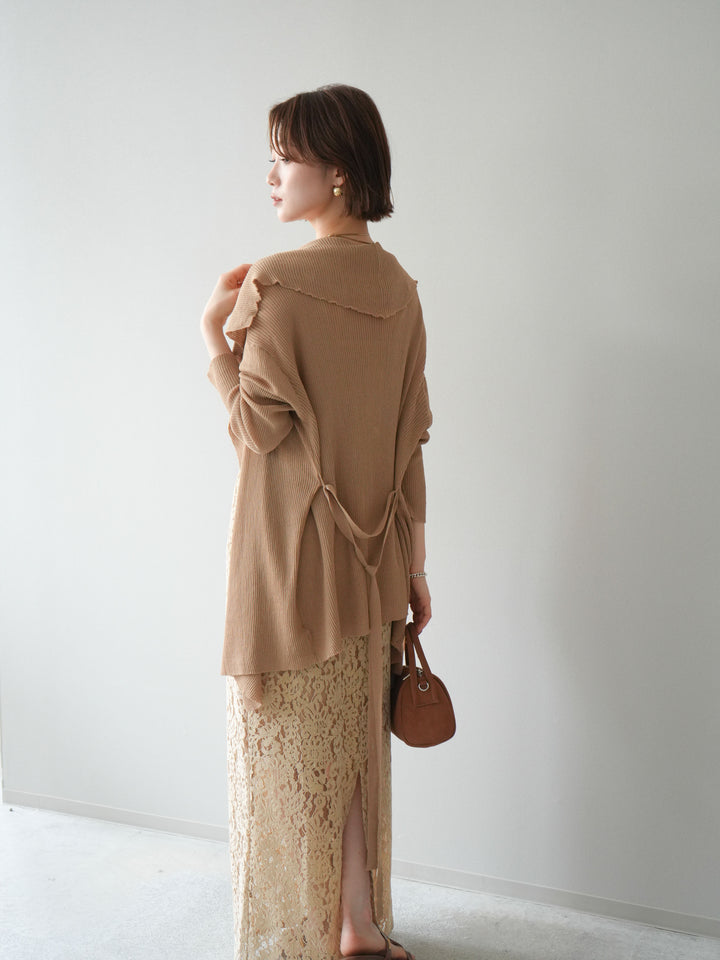 [SET]ドレープリブニットガウン+フルレースキャミ＆IラインスカートSET UP(2set)