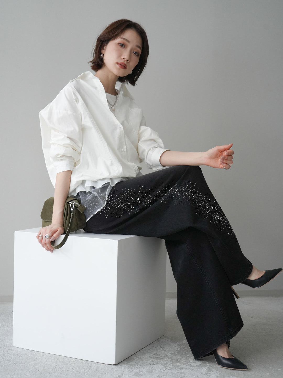 [予約]裾チュールノースリーブカットソー＆シャツドッキングトップス/white