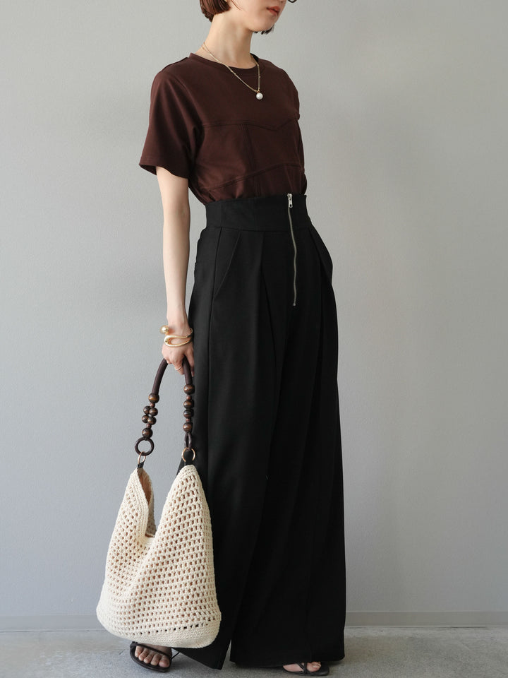 [SET]ビスチェデザインTシャツ+ジップタックワイドパンツ(2set)