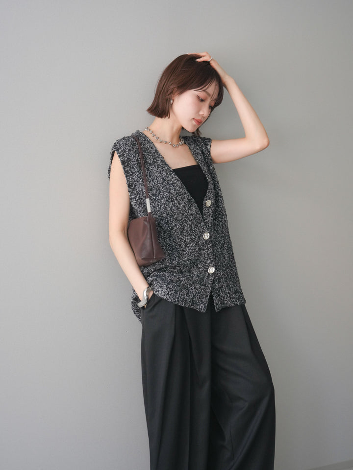 [予約]ミックススラブメタルボタンニットベスト/black