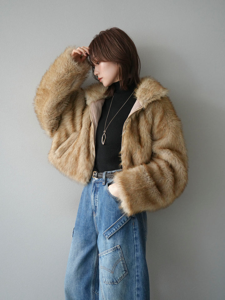 [予約]フェイクファーショートZIPジャケット/mix