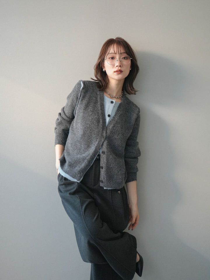 [SET]配色レイヤードニットカーディガン+選べるアクセセット(2set)